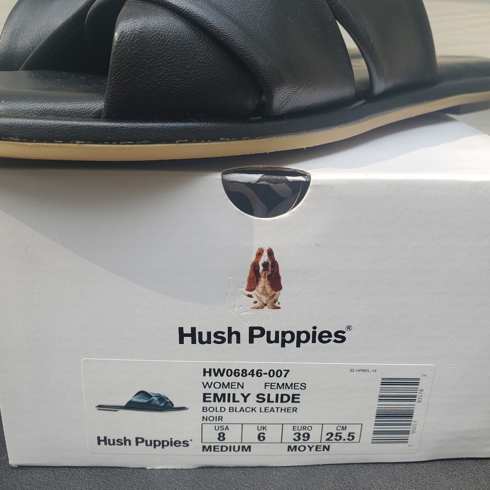 NEW Hush Puppies Black Leather Emily Slides - Picture 4 of 7